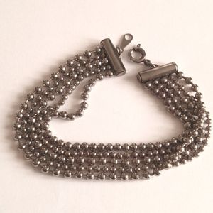 Ball chain bracelet multistrand 5 strand dark silver tone metal